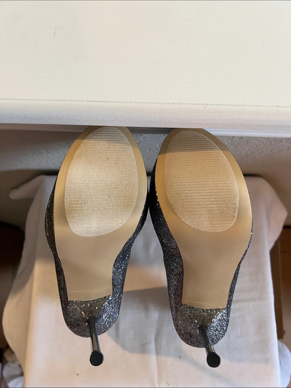 Steve Madden Gunmetal Glitter Peep-Toe Platform Heels